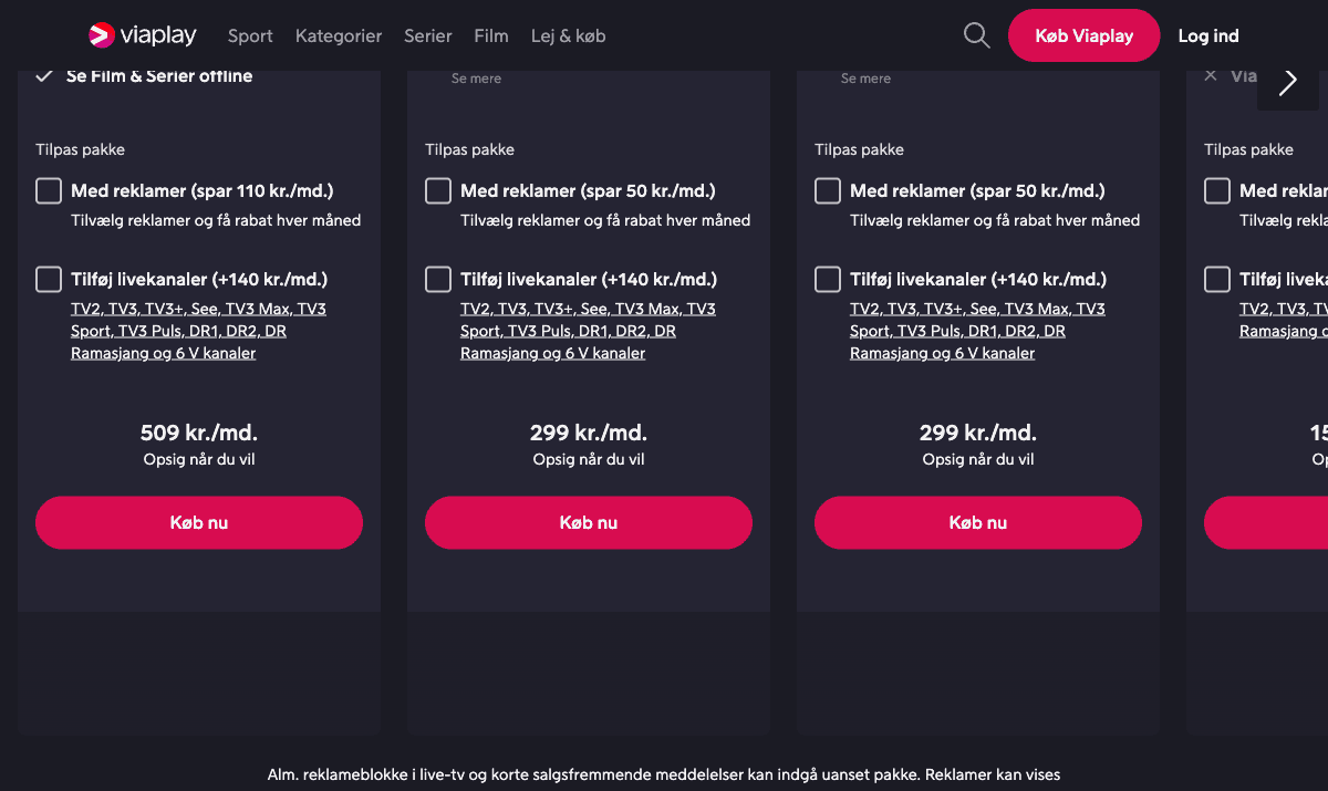 Viaplay Film & Serier og Champions League pakker