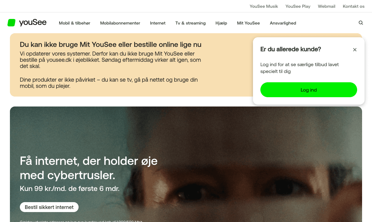 YouSee.dk forside — internet, tv og mobil